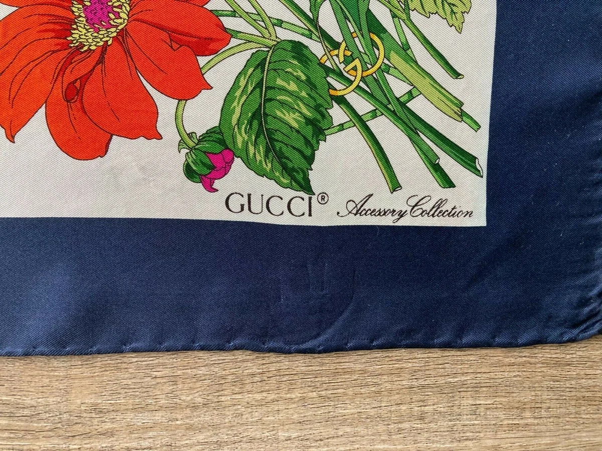 Vintage Gucci Accessory Collection 100 Silk Scarf Foulard Blue