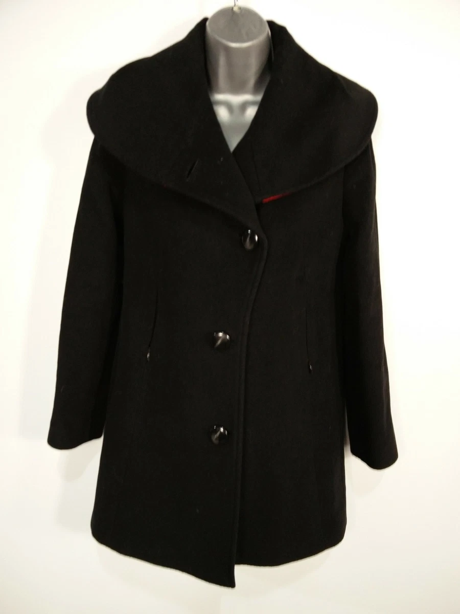 WOMENS PAUL COSTELLOE COLLECTION UK 8 BLACK WOOL LARGE COLLAR SMART WINTER COAT