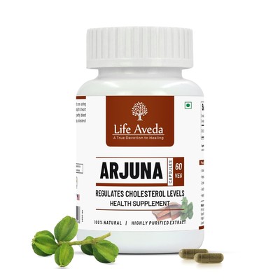 Life Aveda Arjuna Capsules | Herbal Arjun Ki Chal 60 Veg Caps Free Shipping