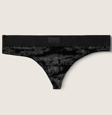 VICTORIA'S SECRET PINK Crushed Velvet Thong Panty VS Black M Elastic Waistband