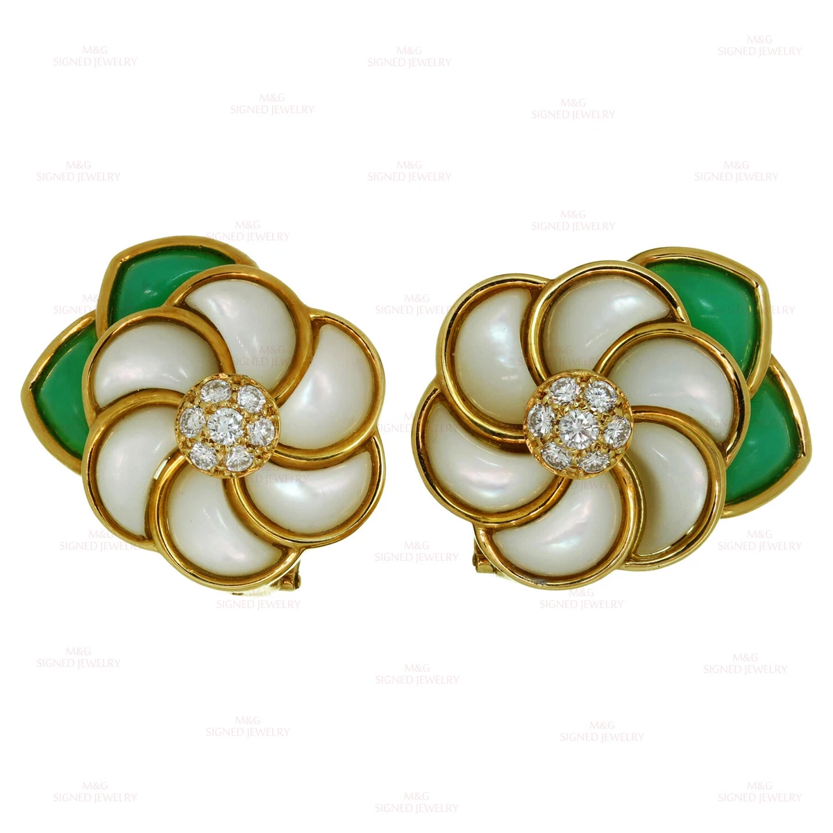 Mother Of Pearl Color Blossom Diamond Earrings