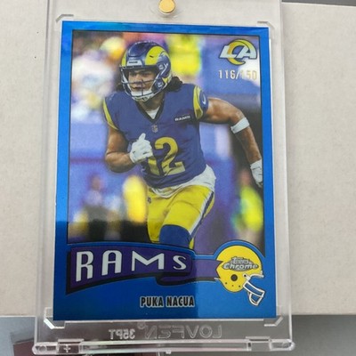 2025 Topps Chrome Puka Nacua 1975 Topps Blue /150 Los Angeles Rams Card