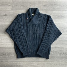 Vintage LL Bean Fisherman Cable Knit Wool Sweater Men  s Medium Shawl Neck Blend