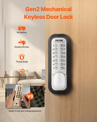 Mechanical Keyless Entry Door Lock - 14 Key Single-Side Keypad Lock | Durable &