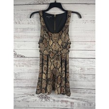 Bebe x Naven Dress Women's 2 Brown Black Snake Print Mini Fit Flare Cutout Party