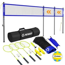 Volleyball Net and Badminton Set Combo, 32/26/20FT Height & Width Adjustable ...