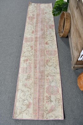 Turkish Vintage Rug 1,9x8 ft (58x244 cm), Pink White Striped Rug