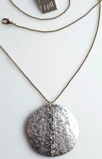 J. Jill Necklace 2 Tone Long Gold Tone Chain w Hammered Silver Tone Pendant NWT