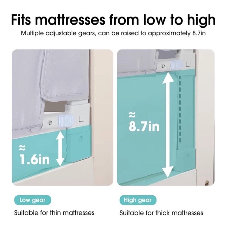 Nutikas Baby Bed Rail Guard for Toddlers - 47" Toddler Bed Side Rail - GRAY