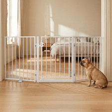 60" W Free Standing Dog Gate Indoor for Doorways, Extra Wide Metal Foldable Pet