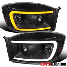 Fit 2006-2008 Dodge Ram 1500 2500 Black Led Signal Tube Projector Headlights