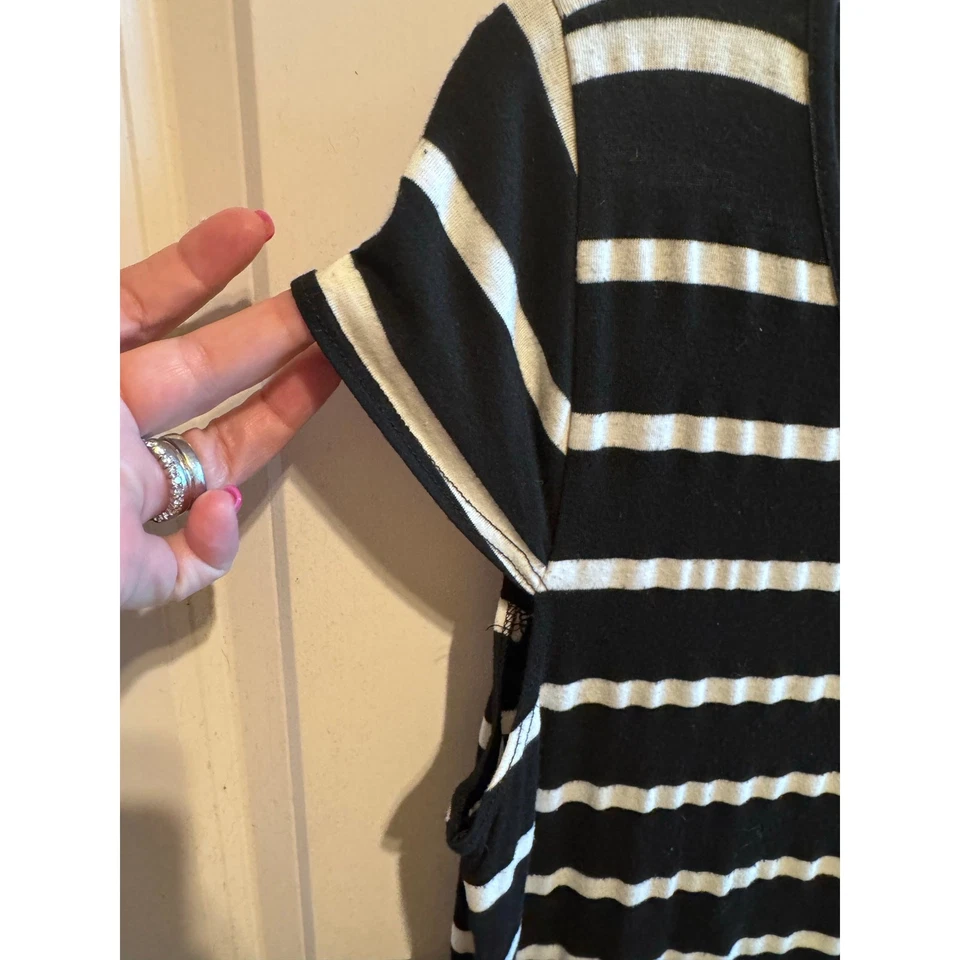 Kenar Black White Striped Cap Sleeve Casual Shirt Sz XL - Image 2 of 4