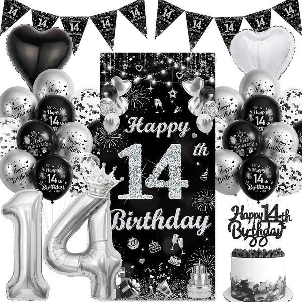 Deko 14. Geburtstag Junge Luftballons Banner - 14 Geburtstagsdeko Happy Birthday-image