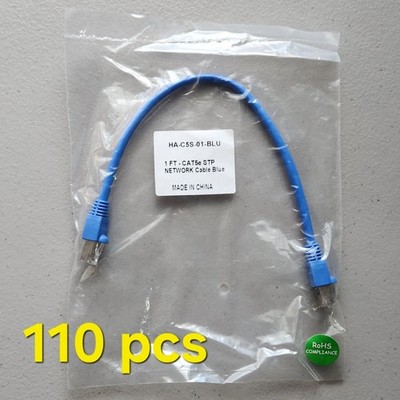 BULK 110pcs - 1 Ft CAT5e Snagless Shielded (STP) Network Patch Cable, Blue NEW