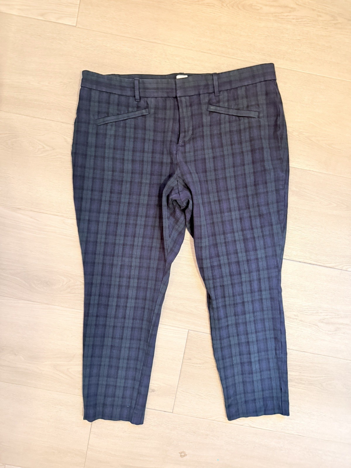 GAP Signature Skinny Ankle Pant Stretch Mid Rise Blue Green Tartan Plaid size 16