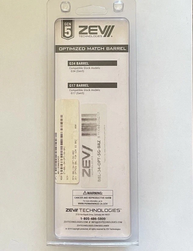 Barril optimizado Zev Technologies 9 mm para Glock 34 Gen 5 - bronce Foto 3 de 4