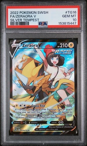 2022 POKEMON SWORD & SHIELD SILVER TEMPEST #TG16 FULL ART/ZERAORA V PSA 10