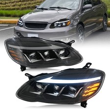 Pair Led Headlight For Toyota Corolla Ce Le 2003-2008 Head Lamps Sequential Drl