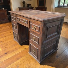 Antique Oak Pedestal Desk With Drawers