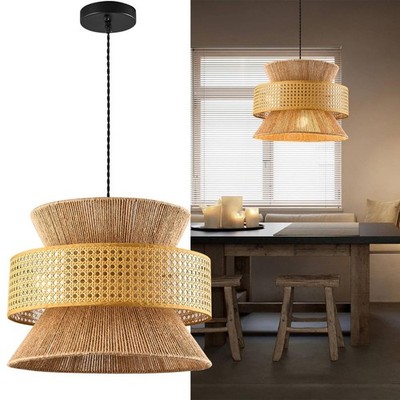 Rattan Pendant Light Fixture,Ceiling Bohemian Chandelier Rattan Flush Mount H...