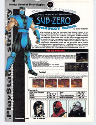 Vtg Strategy Guide Mortal Kombat Mythologies Sub-Zero PS1 Combos Fatality 1997