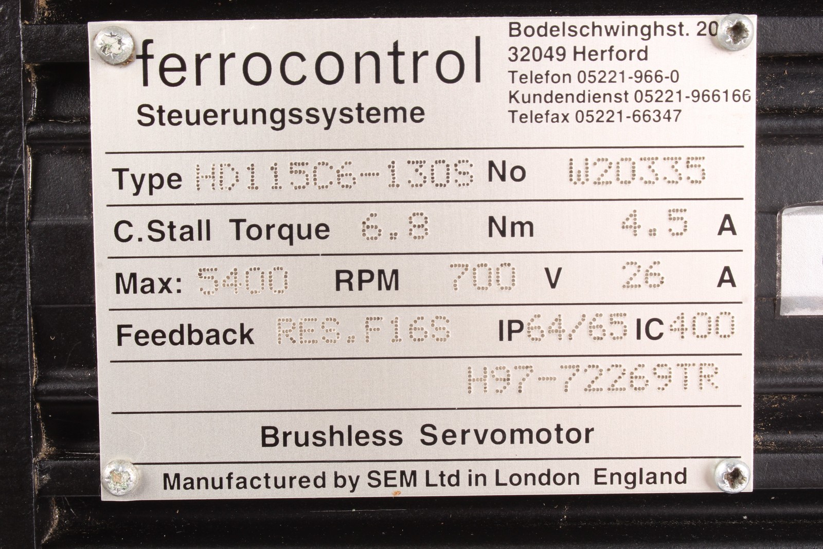 HD115C6-130S FERROCONTROL - Reconditionné - Garantie 12 mois