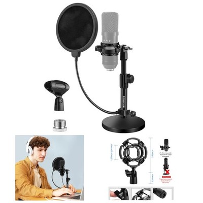Robust Desktop Microphone Stand with Dual Pop Filter and Adjustable Shock Mount