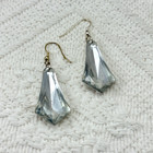 Pierced Earrings Clear Foil Backed Faceted Lucite Crystal Dangle Drop Hooks Vtg