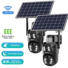 2pcs Dual-Lens WiFi 8MP Wireless Solar Power PTZ IP Camera Security CCTV Outdoor