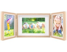 Three Picture Frame Display 4x6 and 5x7 Wooden Hinged Folding Photo Frame Def...