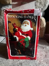 Santa Claus Vintage Plastic Christmas Stocking Holder Mantel Hanger Hook Sitter