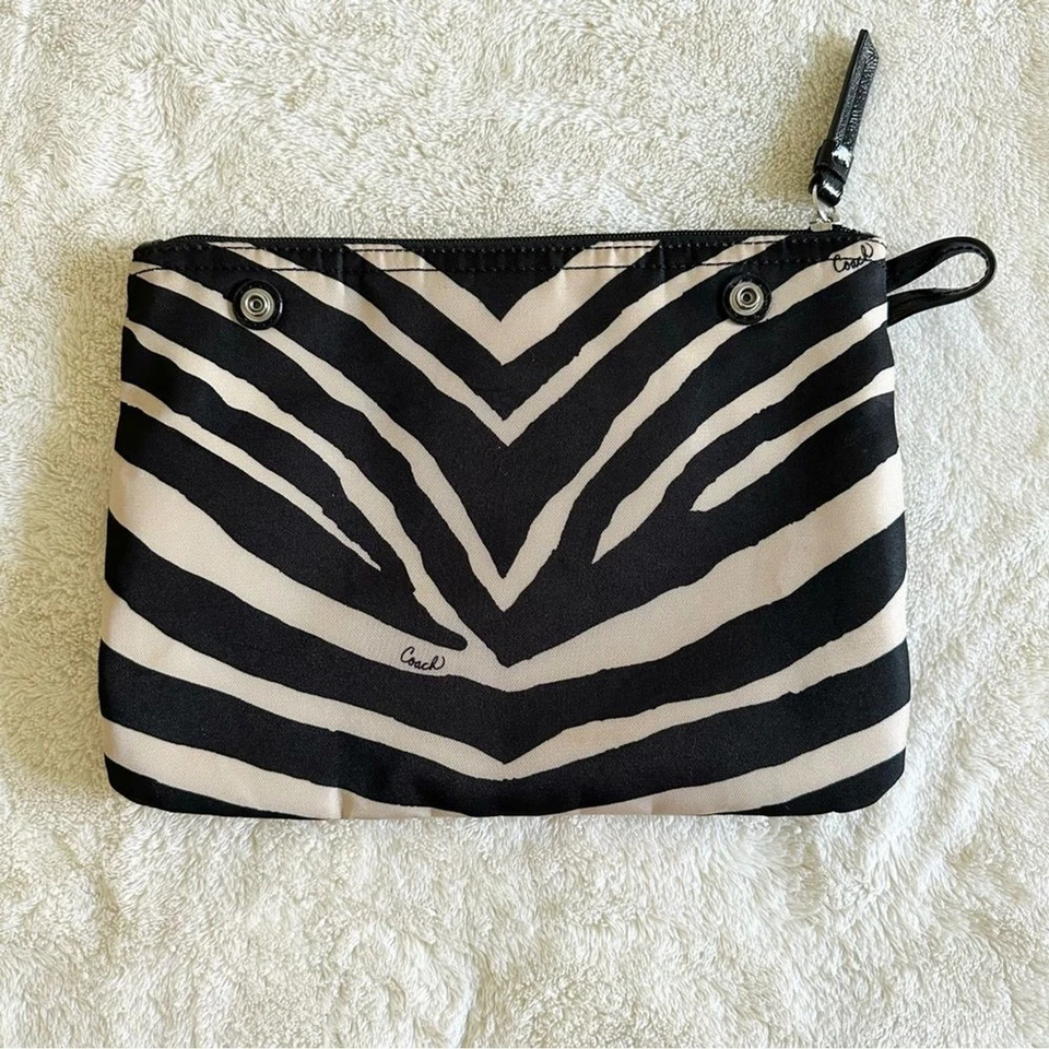 Coach Pouch Black Tan Zebra Print Snap Multifunction Nylon Pocket - Image 3 of 4