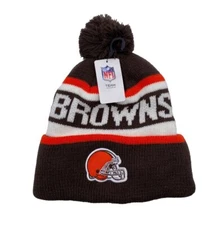 CLEVELAND BROWNS POM POM BEANIE HAT MVP AUTHENTIC NFL FOOTBALL TEAM KNIT CAP NEW