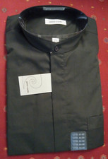 HANDSOME PIERRE CARDIN Black Men Shirt 16 1/2 34-35 Long Sleeve Band Collar NEW