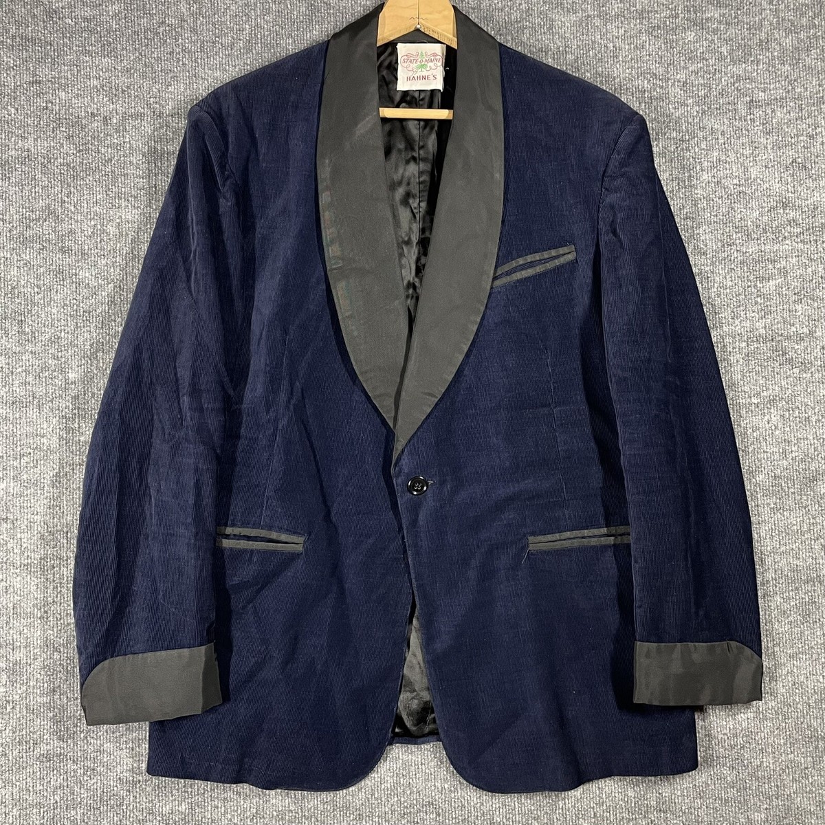 VINTAGE 40s 50s State O Maine Blue Corduroy Smoking Jacket Cotton