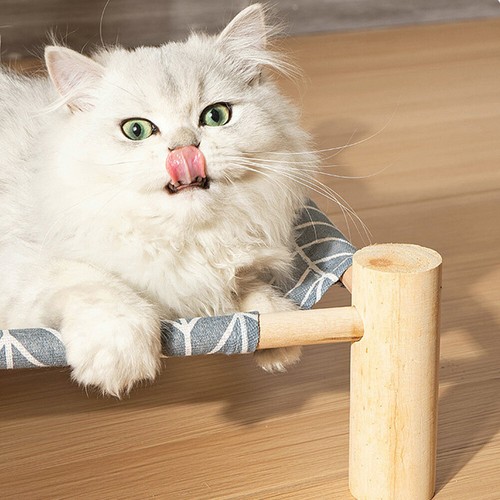 Pet Hammock Durable Cat Bed Four Seasons Removable Washable Solid Wood Kennel - Picture 7 of 31