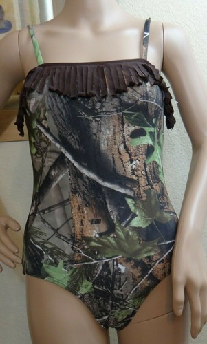 NEW TEAM REALTREE camouflage ruffle/strap/fringe 1pc swimsuit,girl sizes 4-16 - Picture 2 of 7