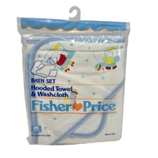 VINTAGE 1991 FISHER PRICE BATH SET HOODED TOWEL  WASHCLOTH BEARS NEW SEALED