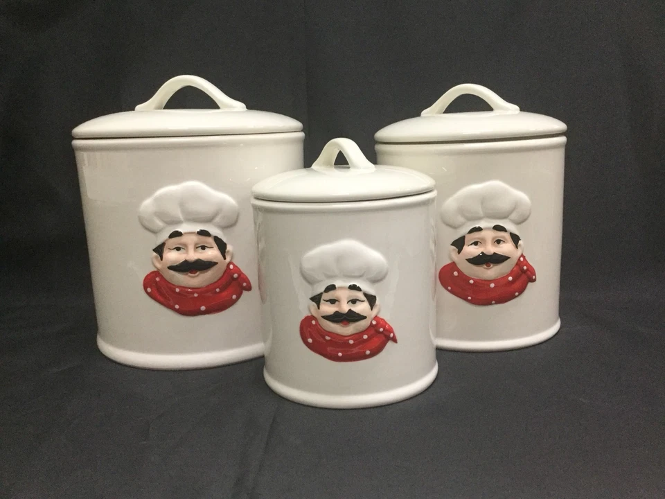 Ceramic Three Piece “Chef” Canisters With Sealing Lids - Image 2 of 2