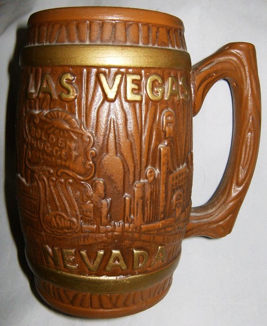 Vintage Ceramic LAS VEGAS Souvenir Coffee Mug Cup Stein 1970's GOLDEN