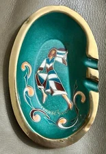 Mid Century Enamel and Brass Dancing Lady Ashtray Made in Israel 6” x 4”