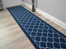 Corridor Rugs Trellis Carpets Navy New Hall Hallway Wide Narrow Floor Cheap