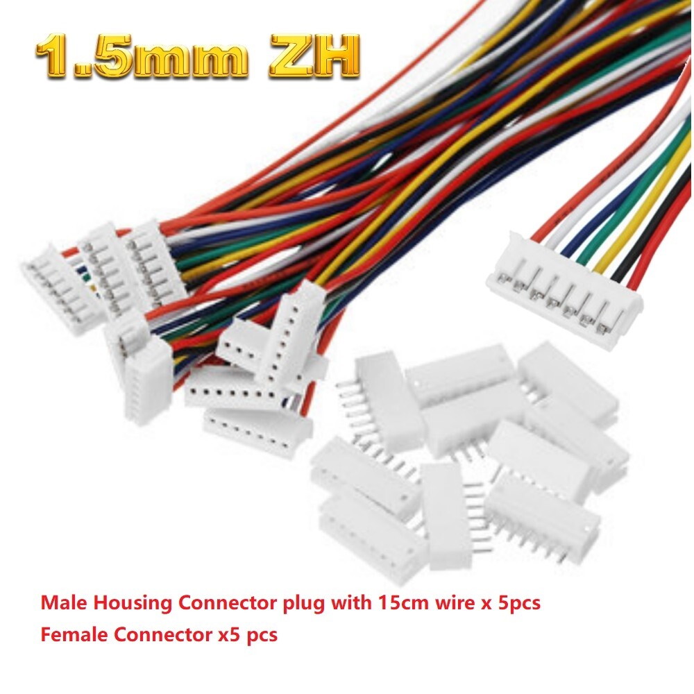 5Set JST ZH1.5mm 2/3/4/5/6/7/10 Pin Wire Cable Connector Male