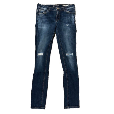 ZARA Z1975 Womens Size 8 Blue Denim Medium Wash Distressed Mid-Rise Skinny Jeans