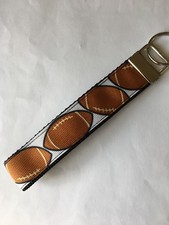 FOOTBALL KEY CHAIN WRISTLET RIBBON/ Key Fob Black Webbing, WRIST LANYARD