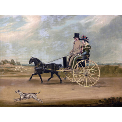 Pollard Tom Daumen Peter Brown und Frau in einem Gig Gemälde Kunst Leinwanddruck 18x24
