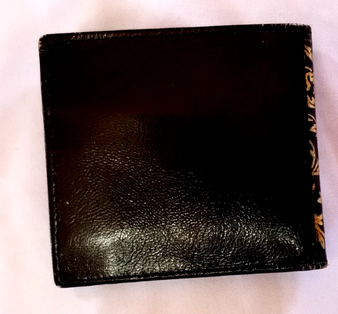 Cartera Billetera Art Nouveau Cuero Genuino Hecha en Italia Negra Dorada Florentina Foto 3 de 4