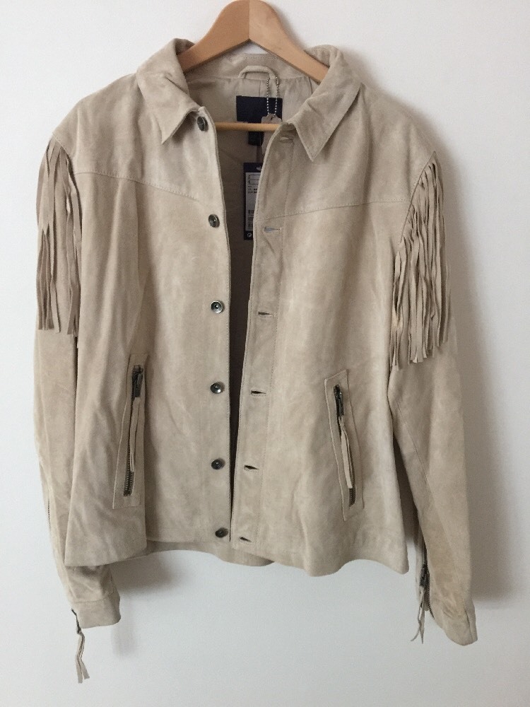 H&M Men's Suede Leather Biker Jacket Cream UK 44