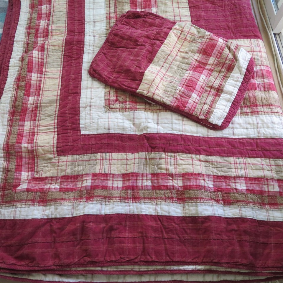 Nautica Queen Patchwork Plaid Quilt Reversable Matching Pillow Shams