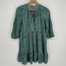 Zara Dress Womens Extra Small Green Floral Print Metallic Dotted